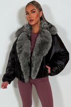 Brown Bomber Jacket With Faux Fur Collar And Trim