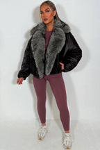 Brown Bomber Jacket With Faux Fur Collar And Trim