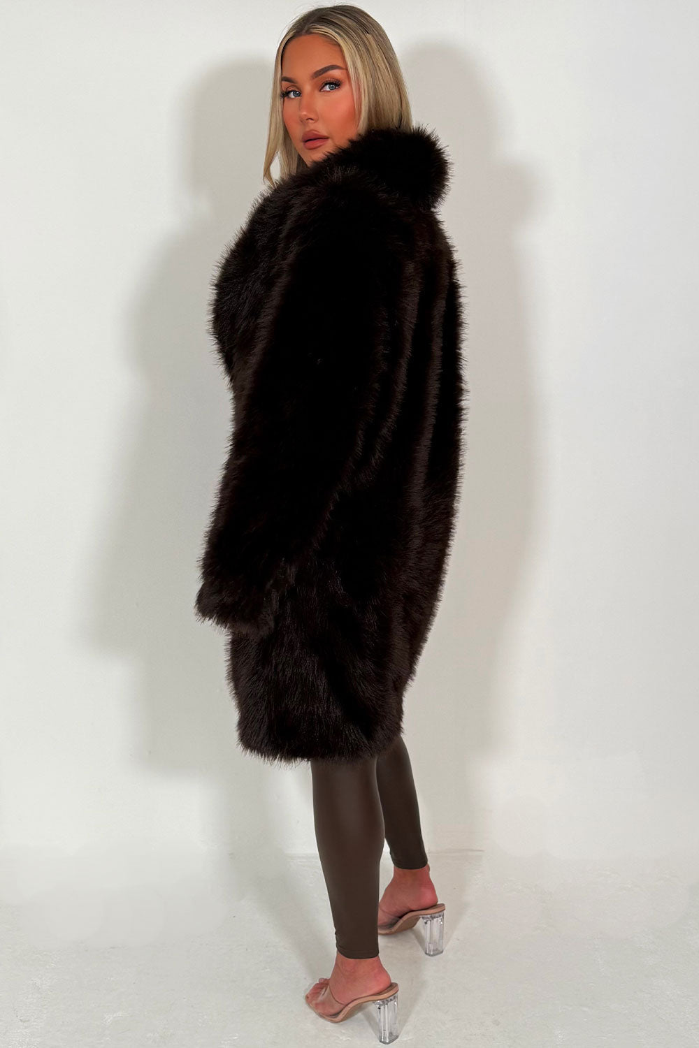 Long Faux Fur Coat Brown