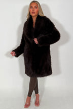 Long Faux Fur Coat Brown