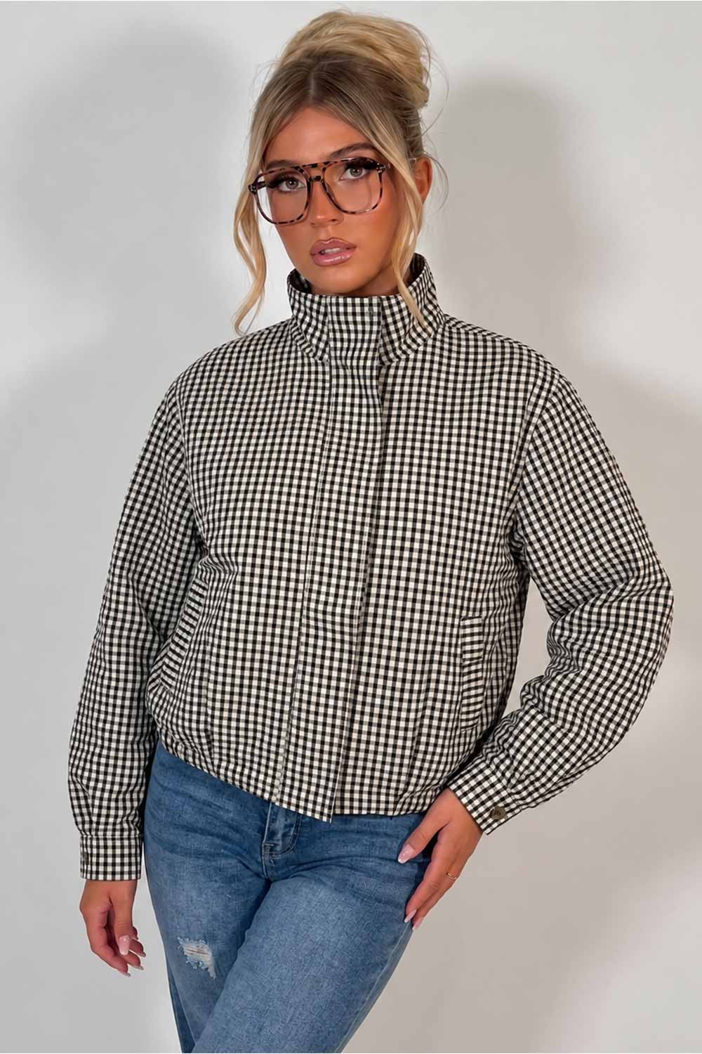 Oversized Check Print Jacket Long Sleeves
