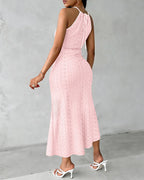 Halter Tie Criss Cross Front Knit Jacquard Textured Slit Dress Casual Hollow-out Draped Vacation Dress