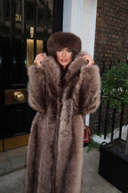 Long Faux Fur Coat With Collar Brown