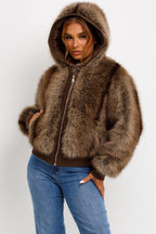 Fur Coat With Hood Brown