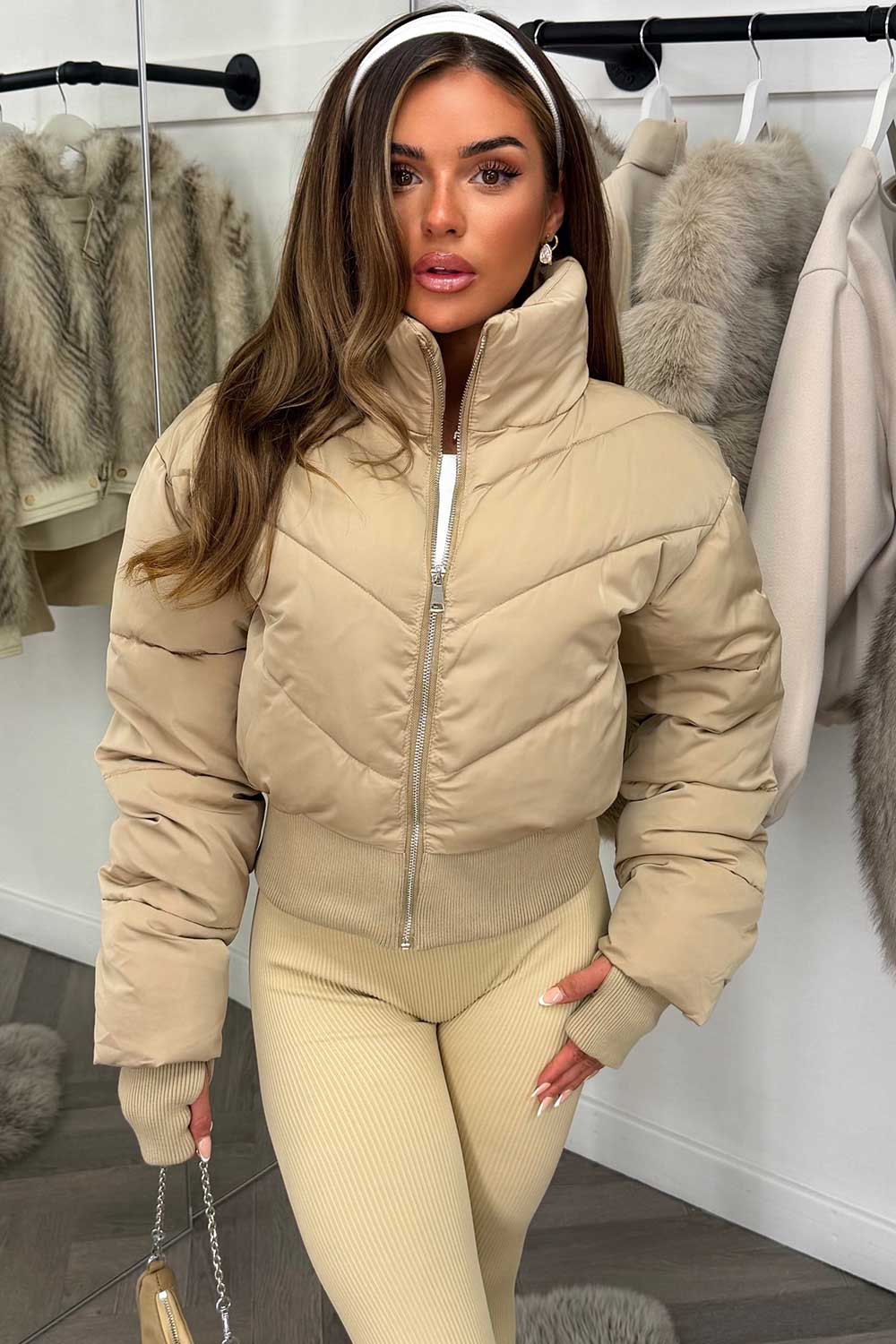 Cropped Puffer Jacket Mocha