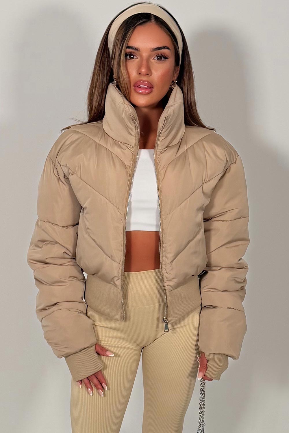 Cropped Puffer Jacket Mocha