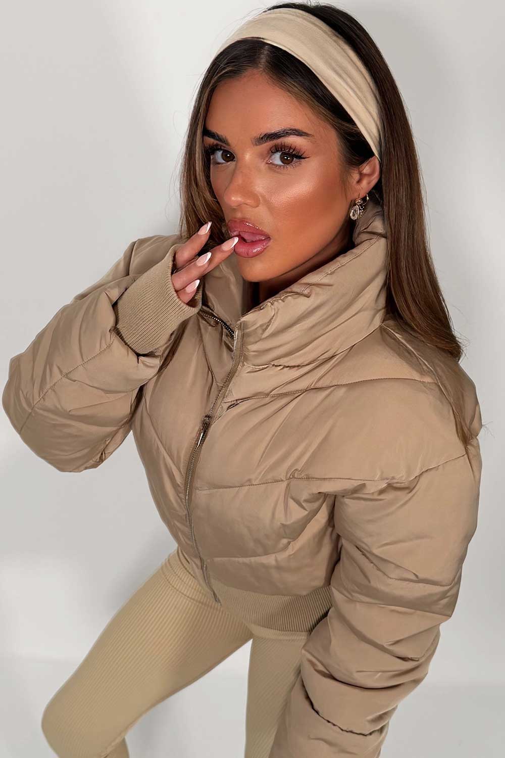 Cropped Puffer Jacket Mocha