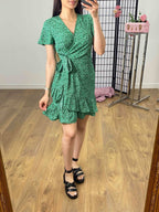 Monteno Emerald Cheetah Print Wrap Effect Dress