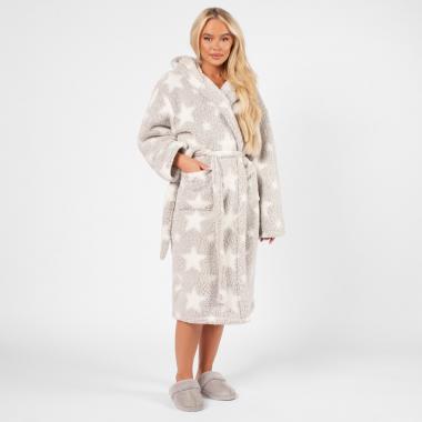 Teddy Marl Dressing Gown Floor Length, Adults - Charcoal
