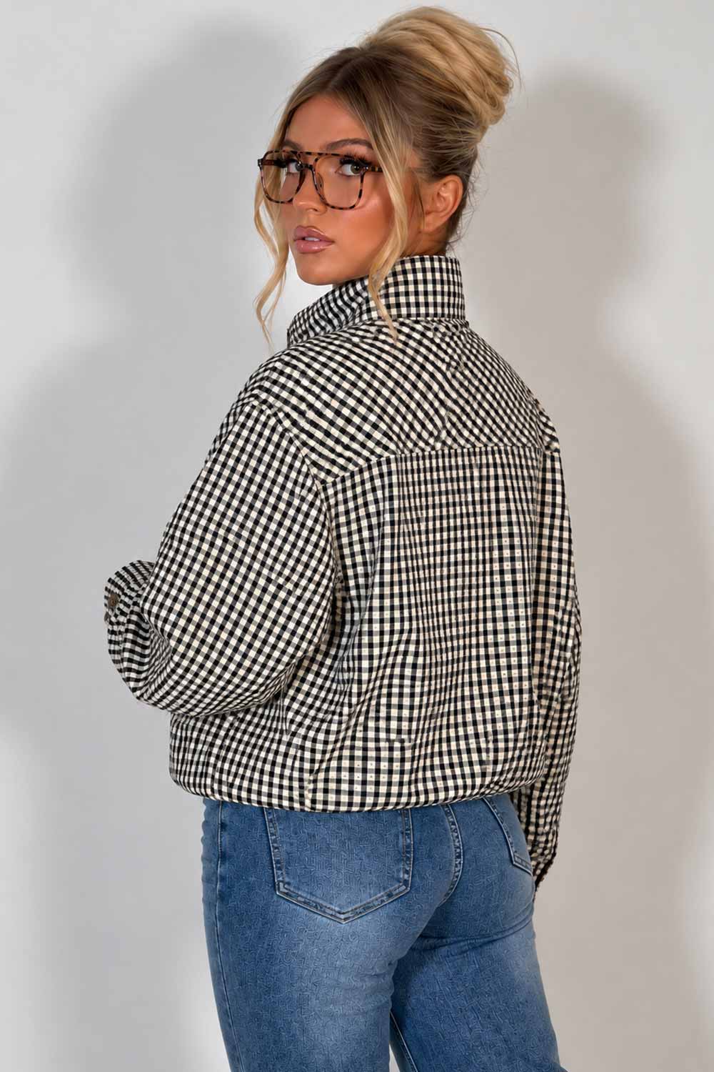 Oversized Check Print Jacket Long Sleeves