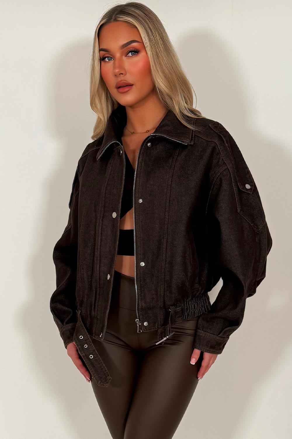 Denim Bomber Jacket Brown