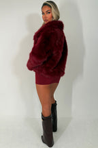 Faux Fur Jacket Collared Burgundy