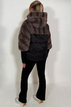 Faux Fur Jacket With Hood Taupe