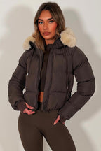 Brown Puffer Jacket With Fur Hood