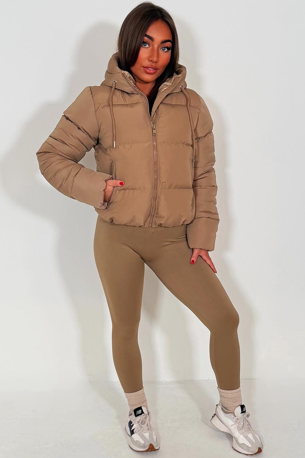 Hooded Puffer Jacket Beige