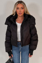 Black Puffer Padded Jacket With Hood