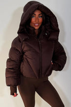 Brown Puffer Padded Jacket With Hood