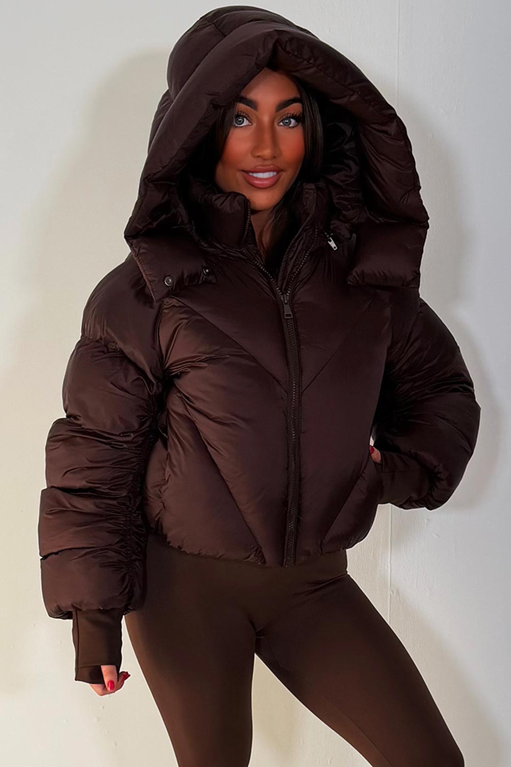 Brown Puffer Padded Jacket With Hood
