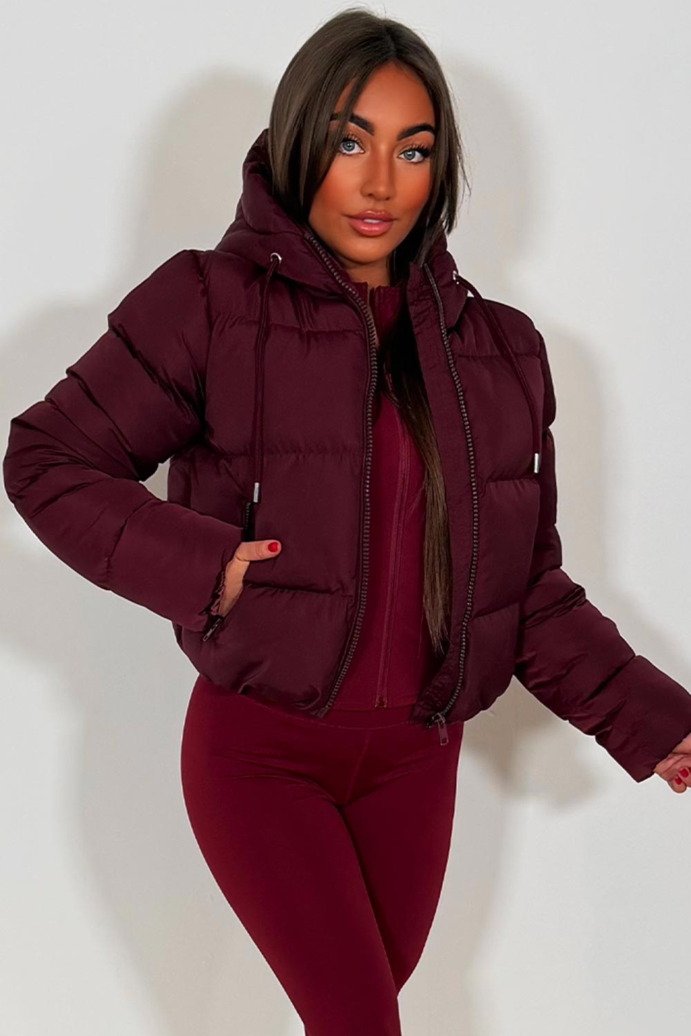 Hooded Puffer Jacket Burgundy