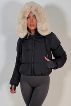Puffer Jacket With Fur Hood Charcoal Grey
