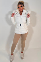 Puffer Padded Winter Jacket With Faux Fur Hood White