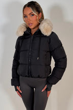 Puffer Jacket With Fur Hood Charcoal Grey
