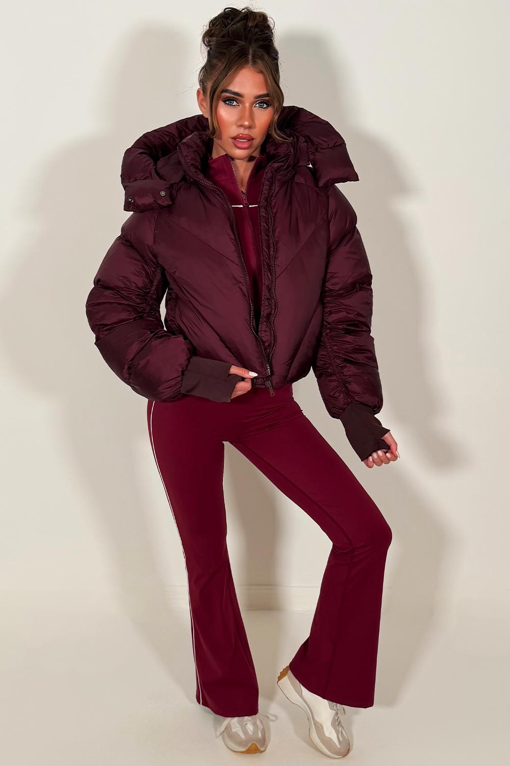 Burgundy Puffer Padded Jacket With Hood