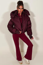 Burgundy Puffer Padded Jacket With Hood
