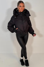 Black Puffer Padded Jacket With Hood