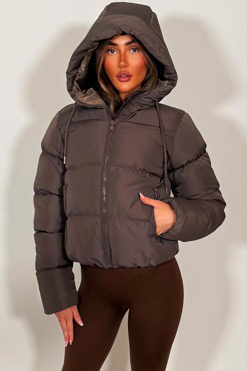 Hooded Puffer Jacket Brown