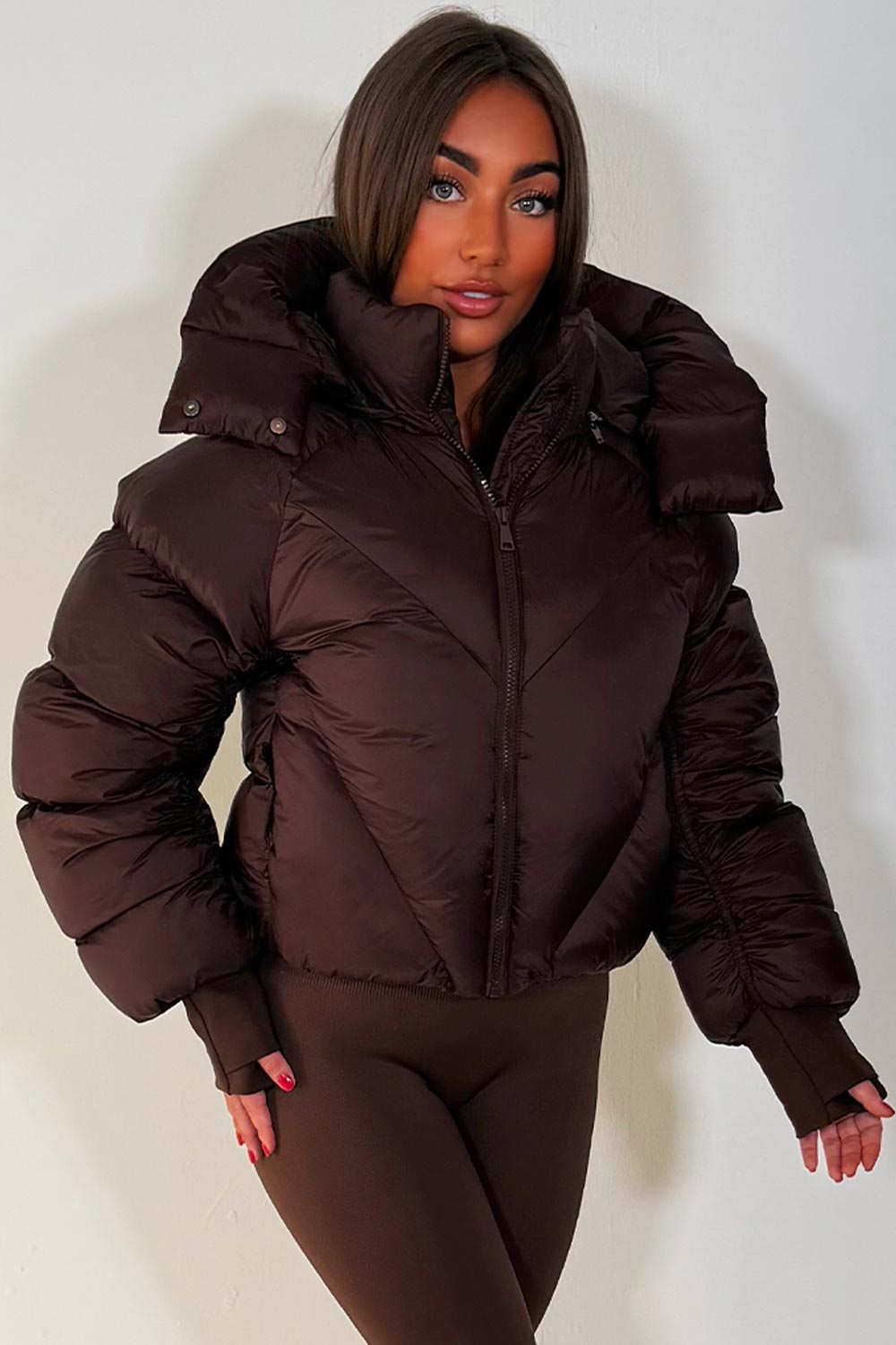 Brown Puffer Padded Jacket With Hood