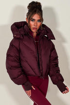Burgundy Puffer Padded Jacket With Hood