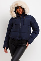 Puffer Jacket With Fur Hood Navy