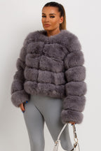 Faux Fur Bubble Coat Grey