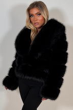 Black Faux Fur Coat With Collar