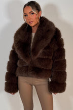 Faux Fur Coat With Collar Brown