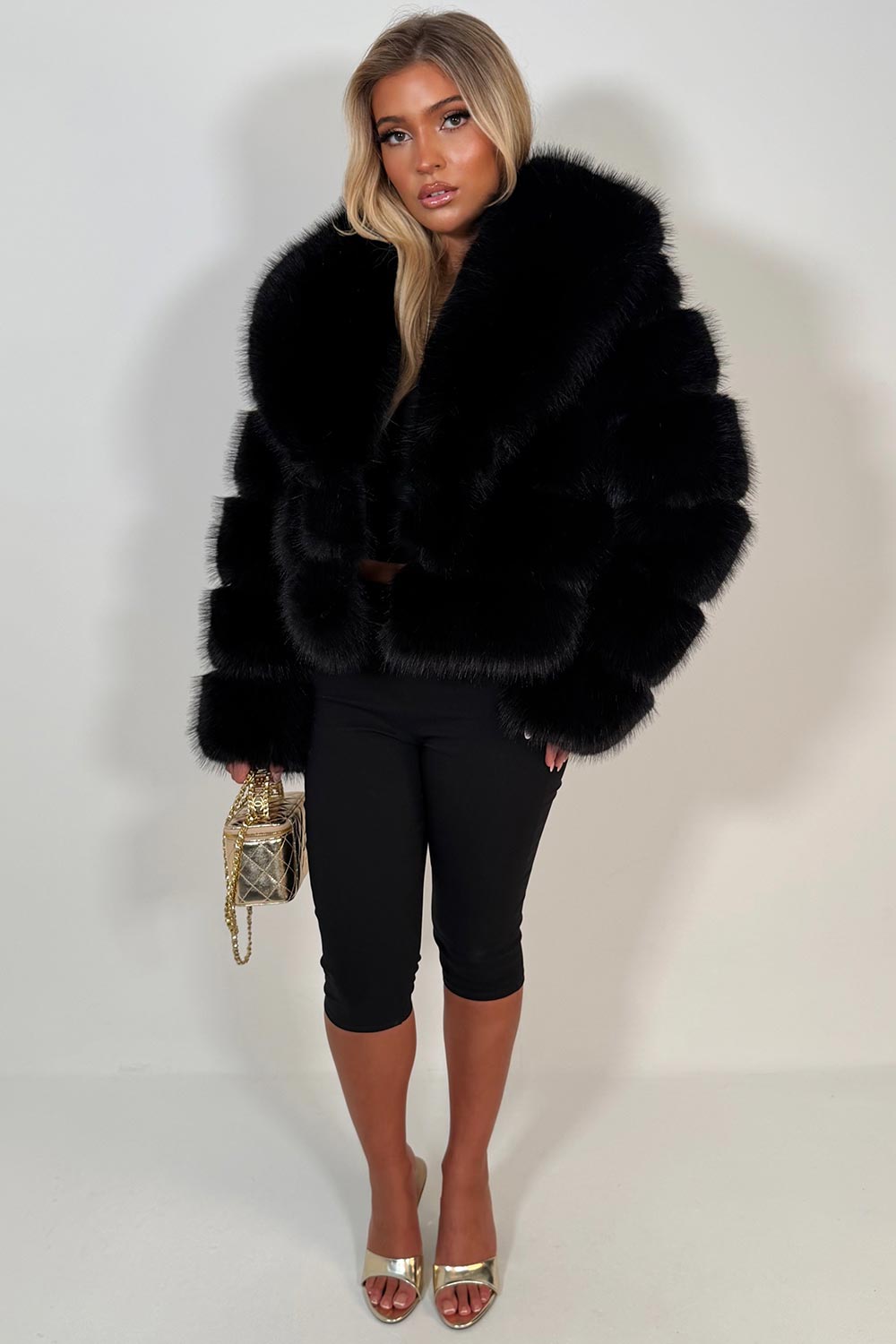 Black Faux Fur Coat With Collar