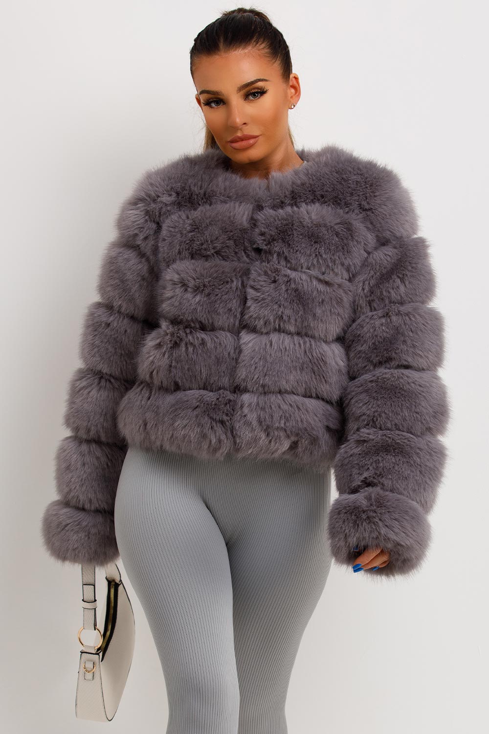 Faux Fur Bubble Coat Grey