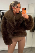 Faux Fur Coat With Collar Brown