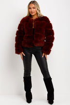 Faux Fur Bubble Coat Burgundy