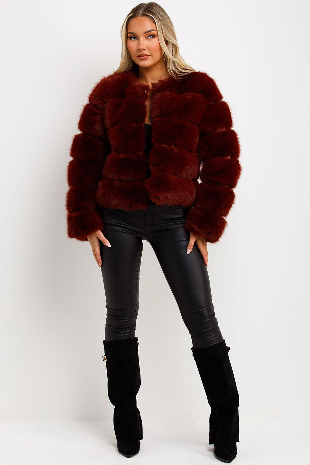 Faux Fur Bubble Coat Burgundy