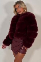 Faux Fur Bubble Coat Burgundy