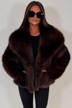 Faux Fur Jacket Collared Brown Colourway