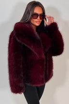 Faux Fur Jacket Collared Burgundy Colourway