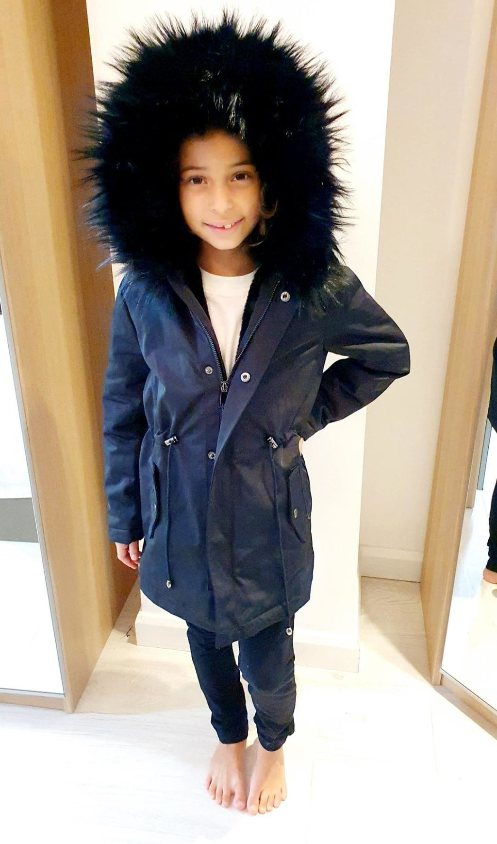 Polly Black Kids Faux Fur Hooded Coat