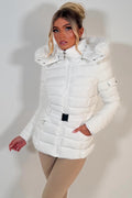 Puffer Padded Winter Jacket With Faux Fur Hood White