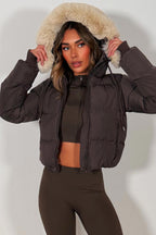 Brown Puffer Jacket With Fur Hood