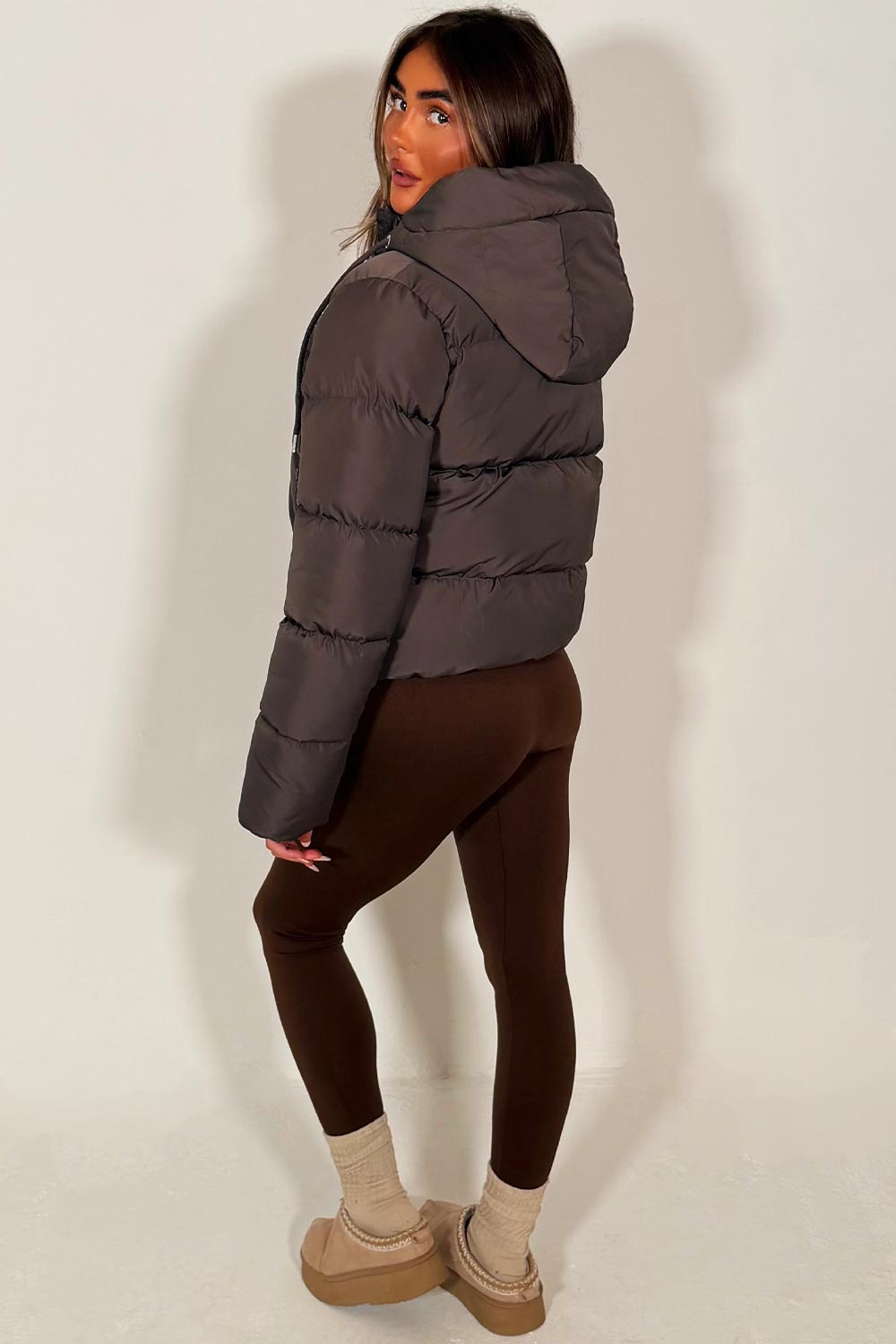 Hooded Puffer Jacket Brown