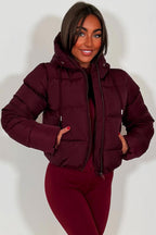 Hooded Puffer Jacket Burgundy