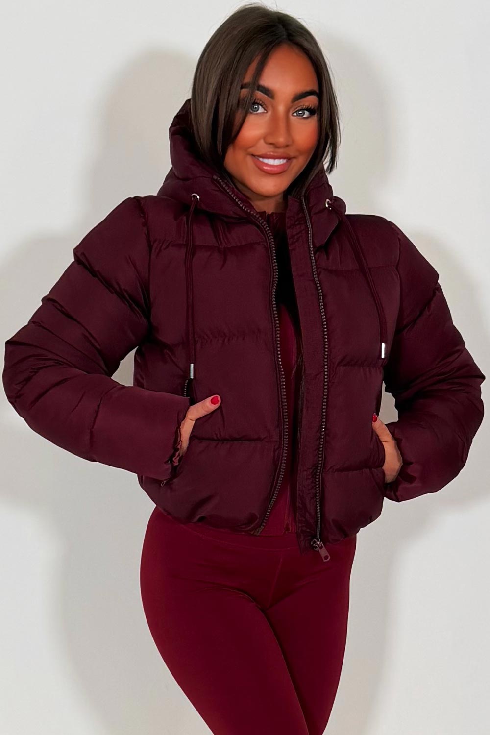 Hooded Puffer Jacket Burgundy